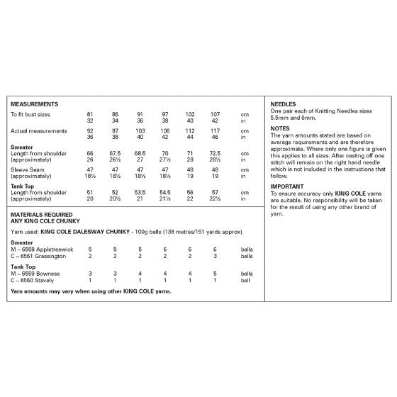 Chunky Tank Top & Jumper pattern from King Cole 6408