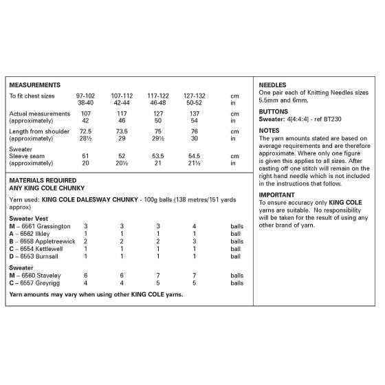 Chunky colour work tank top & sweater patterns from King Cole 6414