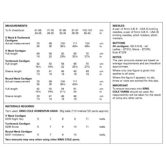 Aran Family cardigan patterns from King Cole 6417