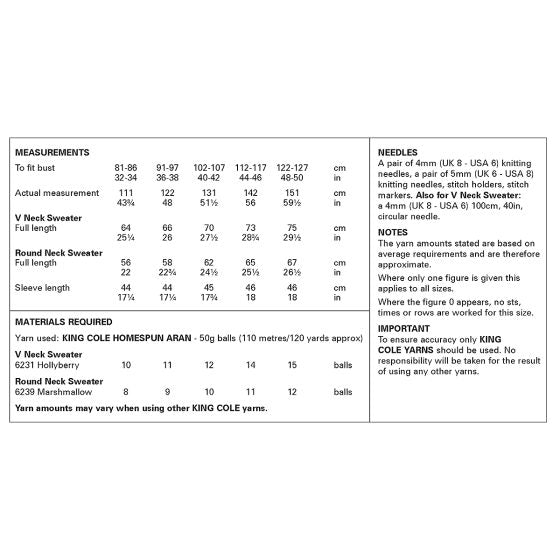 Aran Sweater patterns from King Cole 6419