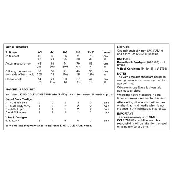 Aran Children's cardigan patterns from King Cole 6424