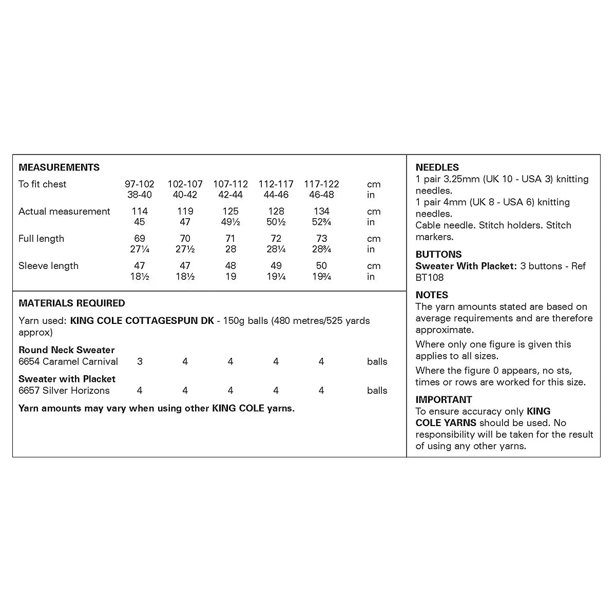 Sweaters knitted in Cottagespun DK | King Cole Pattern 6499