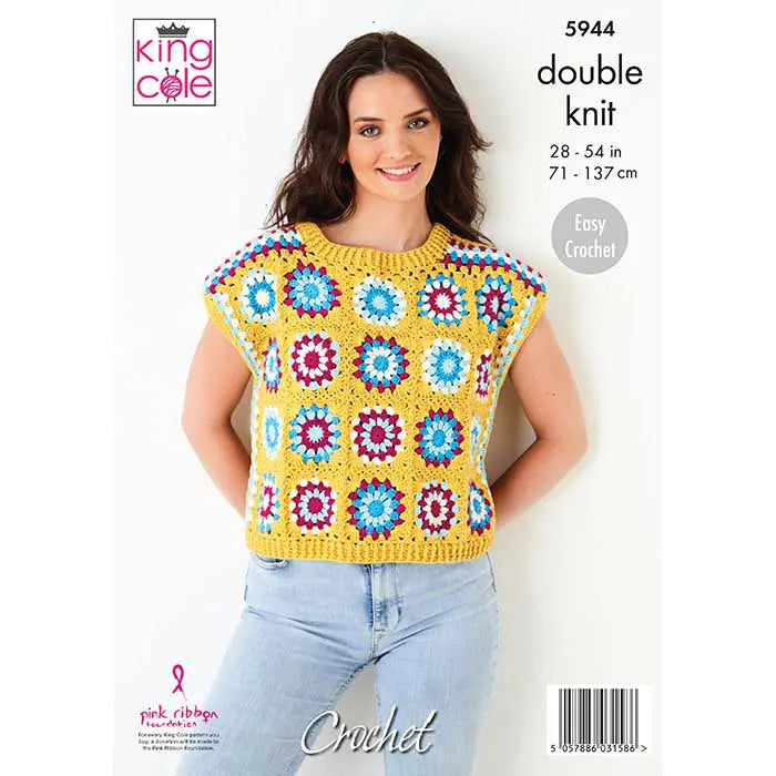 DK Granny Square Pattern 5944 | Jumper and Alternative Capped Sleeve Top