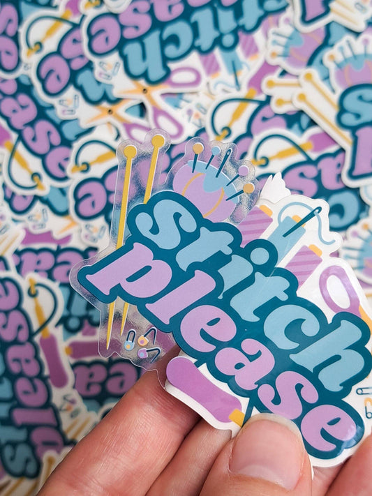 Stitch Please Sticker – Clear Vinyl Craft Tools Design