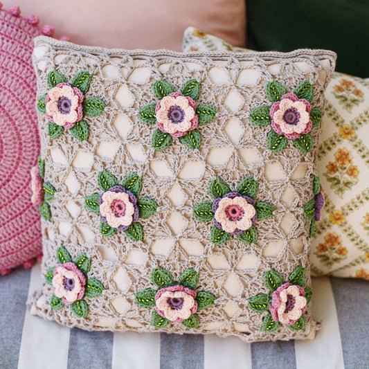Gertrude Floral Cushion crochet pattern by Janie Crow