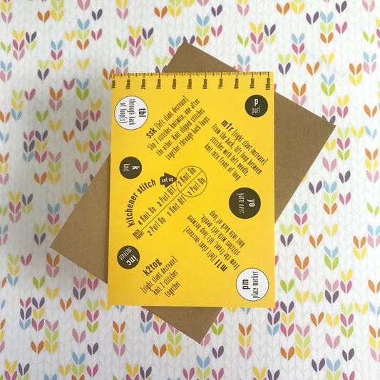 Knitting Abbreviations greetings card | Tilly Flop Designs