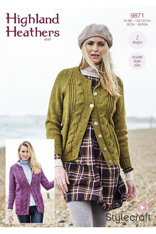 Aran cabled cardigan patterns from Stylecraft | 9871