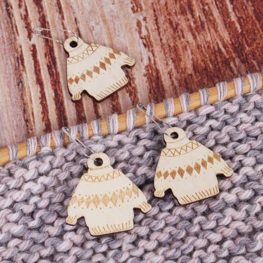 Stitch Markers: Wooden Bulb Pin Markers: 10 Pieces: Wooly Jumper