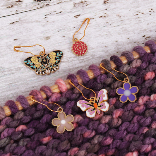 Stitch Markers: Enamel Bulb Pin Markers: 10 Pieces: Flower Power