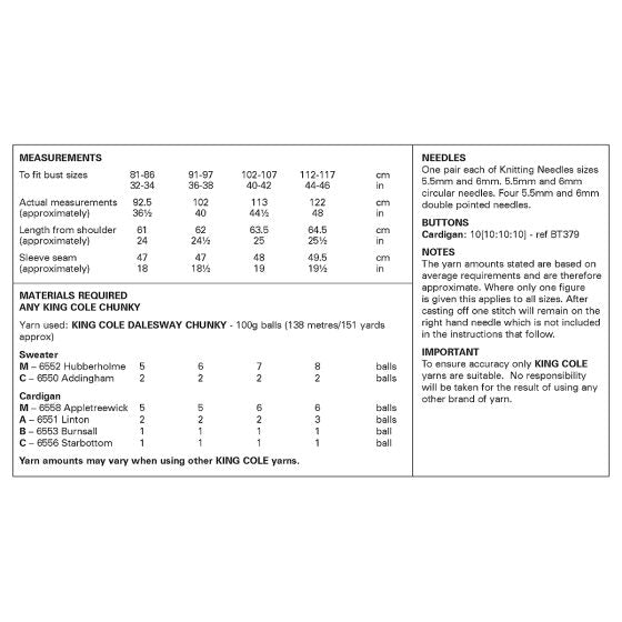 Chunky Colour work cardigan & sweater patterns from King Cole 6413