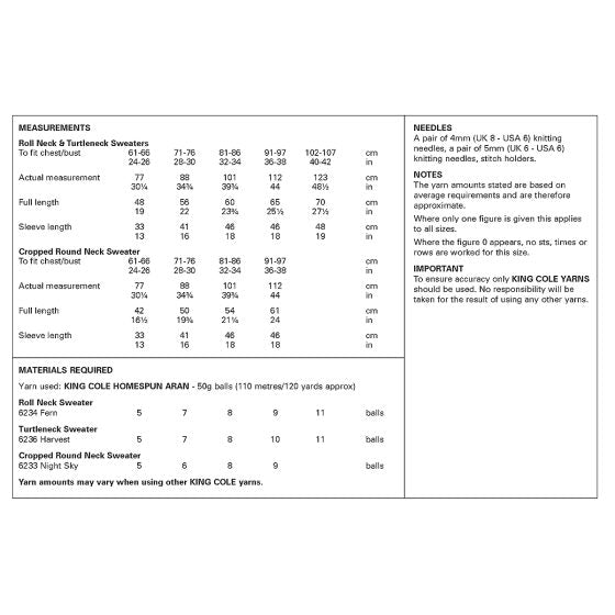 Aran Family Sweater patterns from King Cole 6418