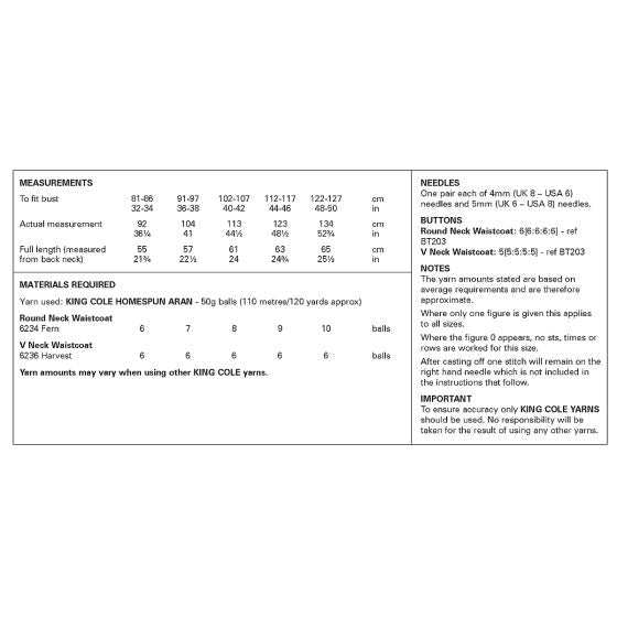 Aran Waistcoat patterns from King Cole 6421