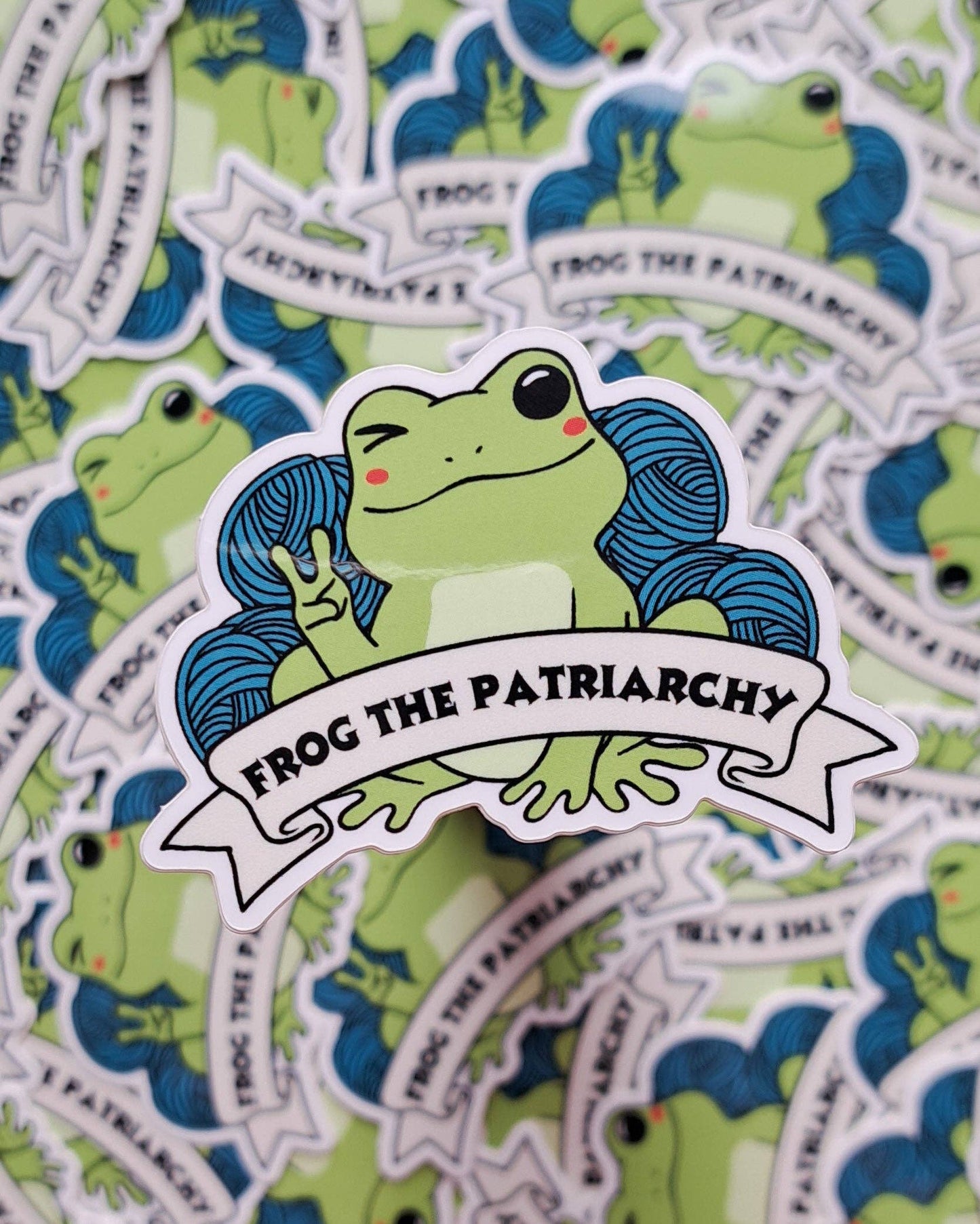 Frog the Patriarchy Sticker | Crochet Political Feminist
