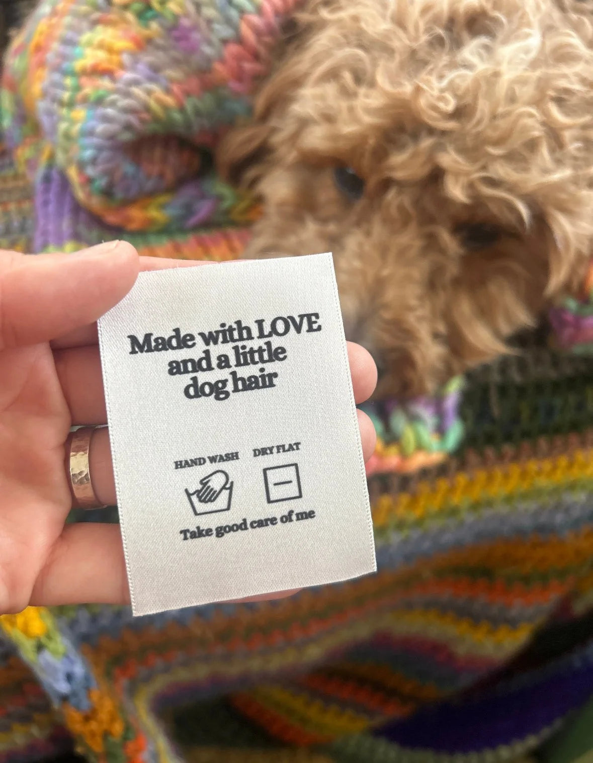 “Made with LOVE and a little dog hair” | Sew in labels