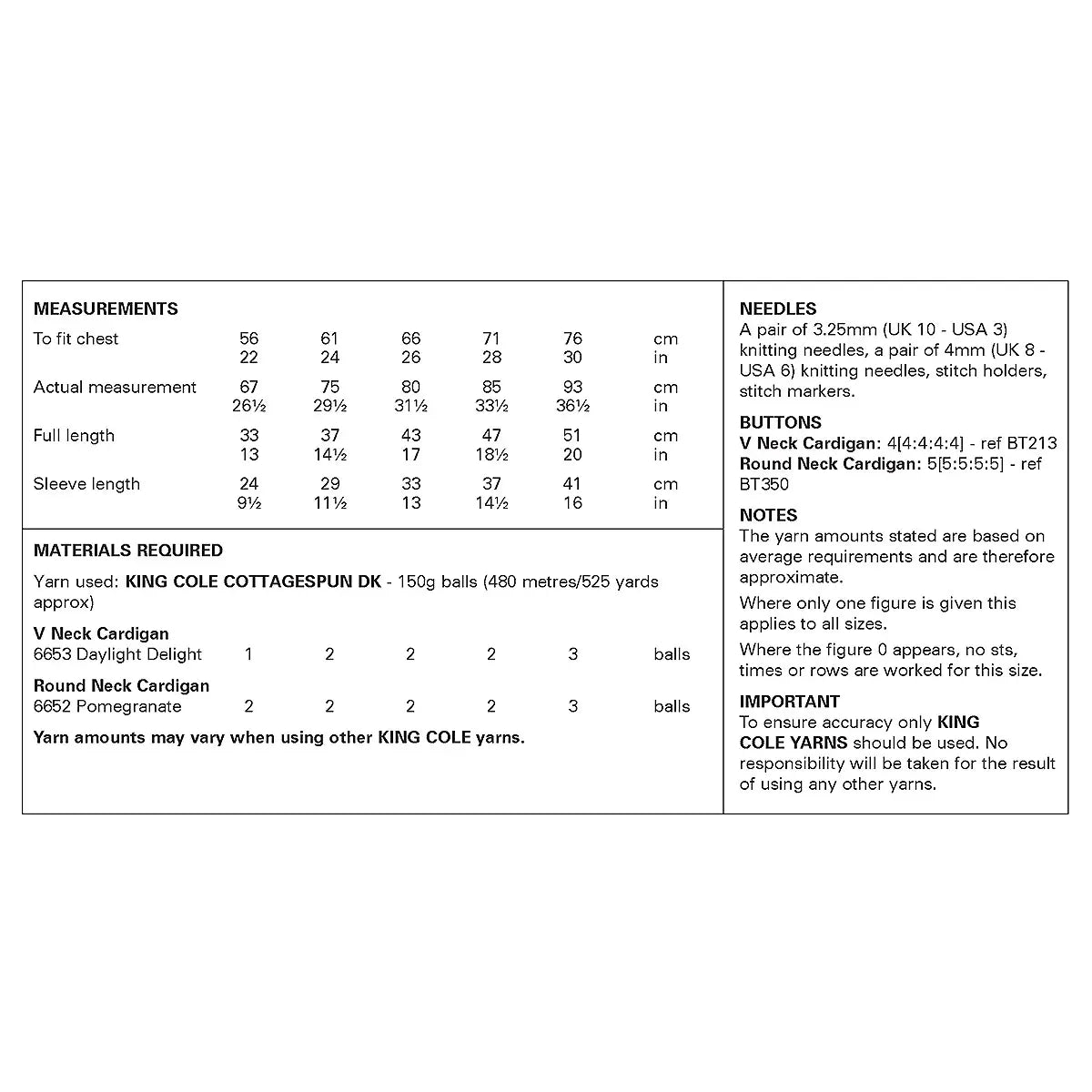 Cardigans knitted in Cottagespun DK | King Cole Pattern 6492