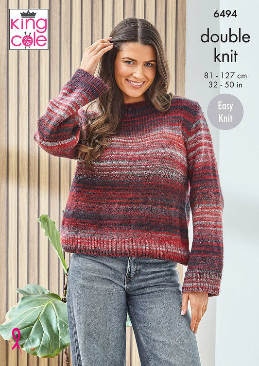 Sweaters knitted in Cottagespun DK | King Cole Pattern 6494
