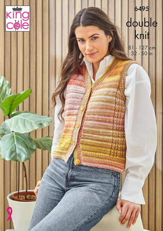 Waistcoats knitted in Cottagespun DK | King Cole Pattern 6495