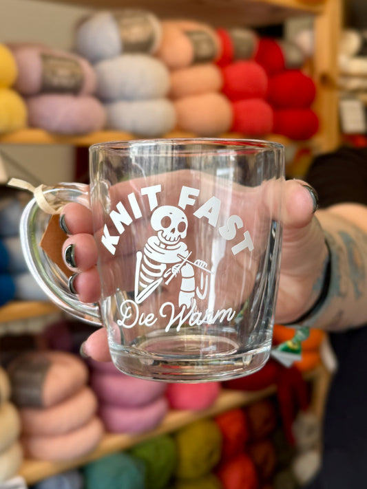 Knit Fast Die Warm Mug | Glass