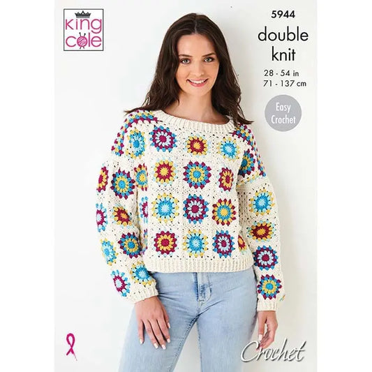 DK Granny Square Pattern 5944 | Jumper and Alternative Capped Sleeve Top