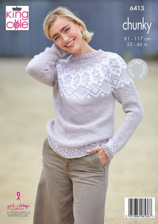 Chunky Colour work cardigan & sweater patterns from King Cole 6413