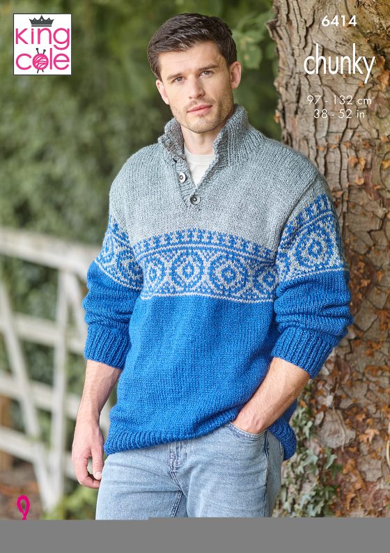 Chunky colour work tank top & sweater patterns from King Cole 6414