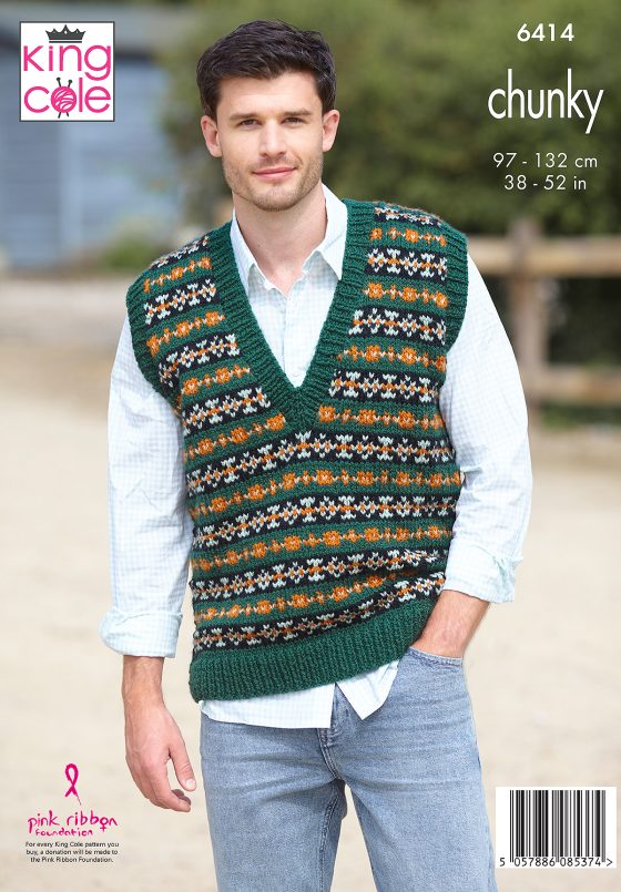 Chunky colour work tank top & sweater patterns from King Cole 6414