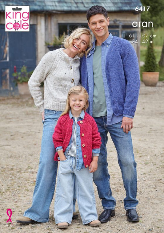 Aran Family cardigan patterns from King Cole 6417