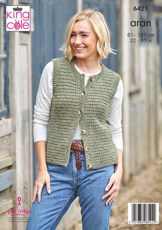 Aran Waistcoat patterns from King Cole 6421