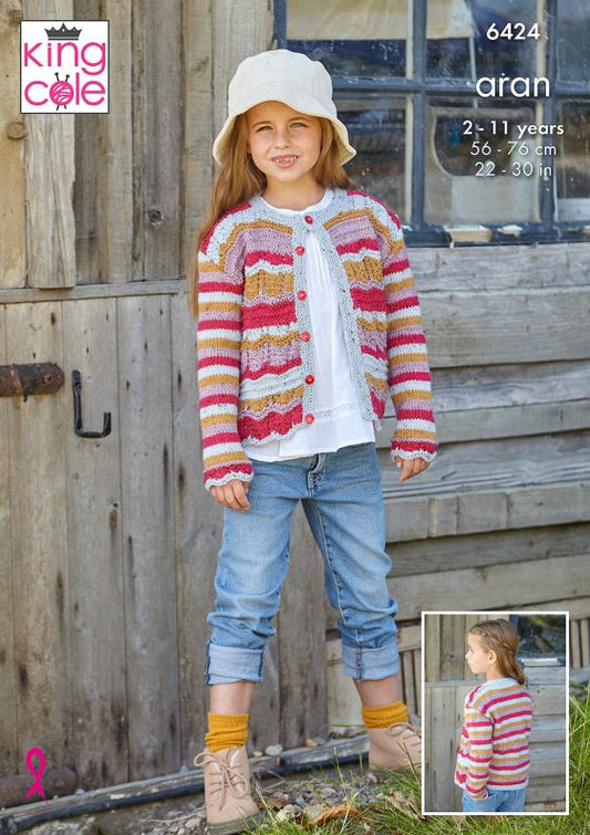 Aran Children's cardigan patterns from King Cole 6424