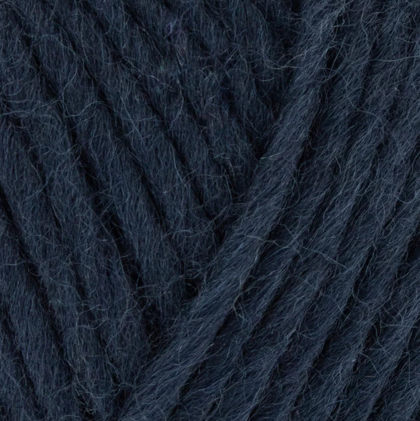 Close-up of dark blue yarn with a textured pattern