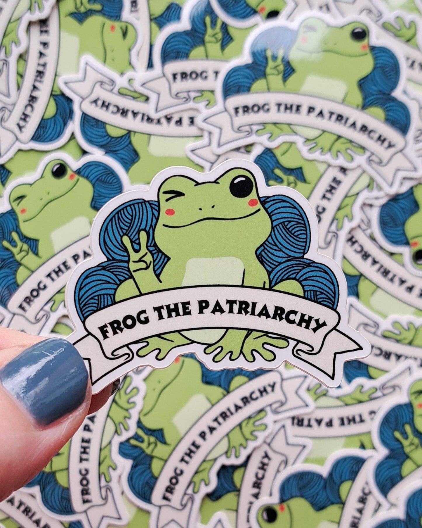 Frog the Patriarchy Sticker | Crochet Political Feminist